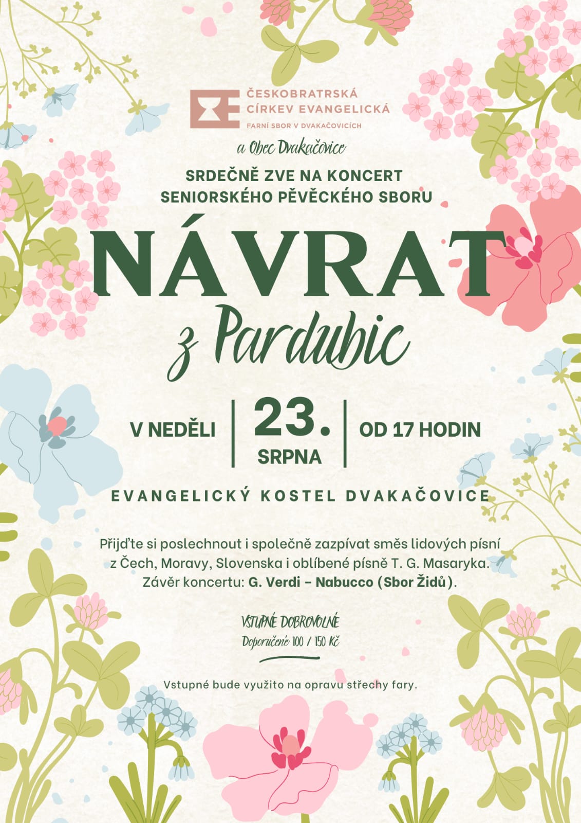 Plakát na koncert Návratu z Pardubic 23. od 17 hodin.