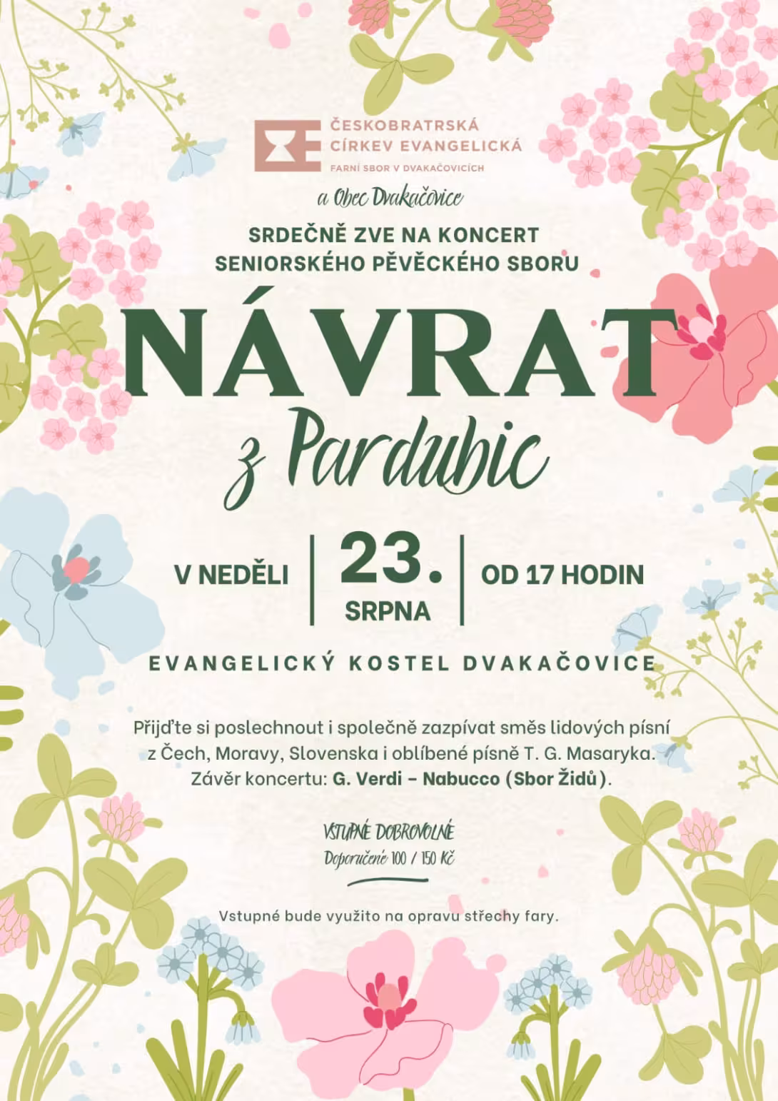 Plakát na koncert Návratu z Pardubic 23. od 17 hodin.